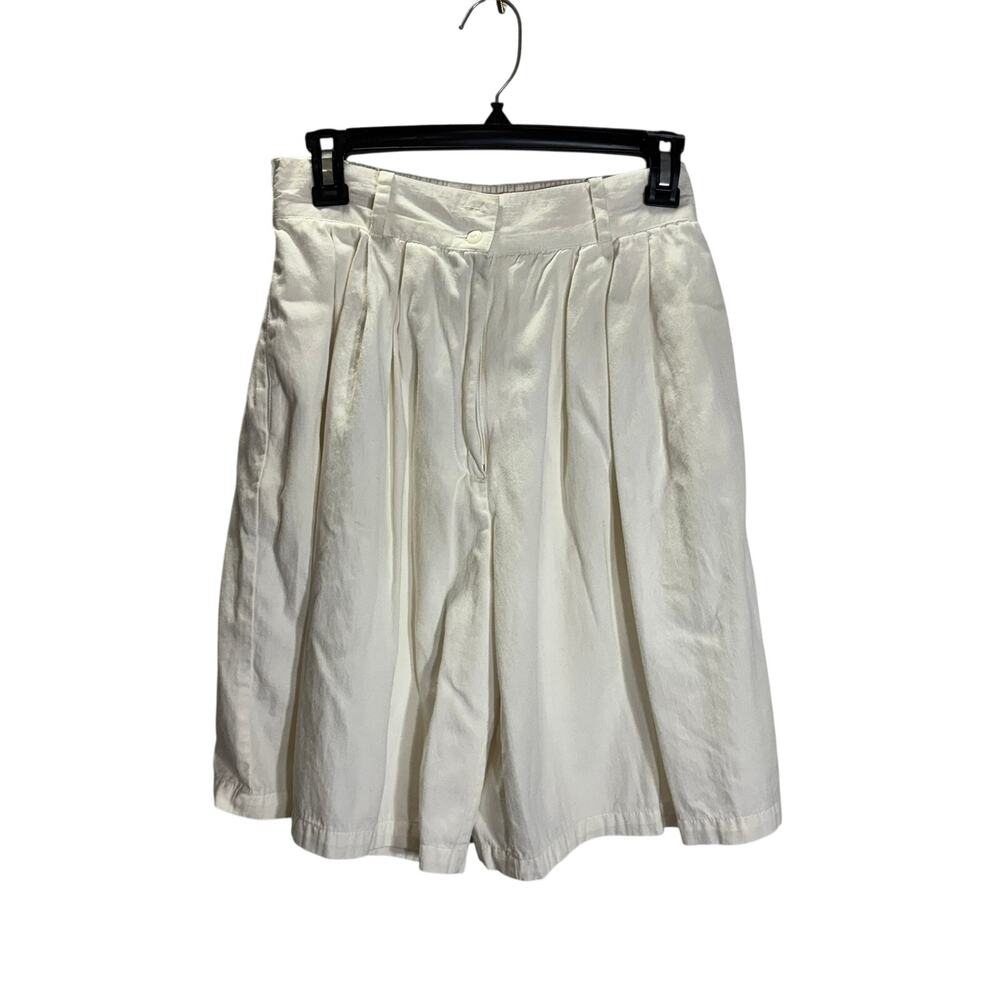 Vintage Jazmina Creations White Pleated High Waist Shorts M Cotton Retro